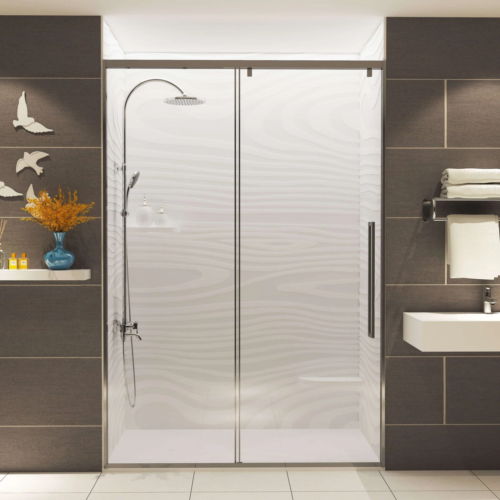 3D Wood Grain Pattern AS11 Cultured Marble Bathroom Shower Wall Panel
