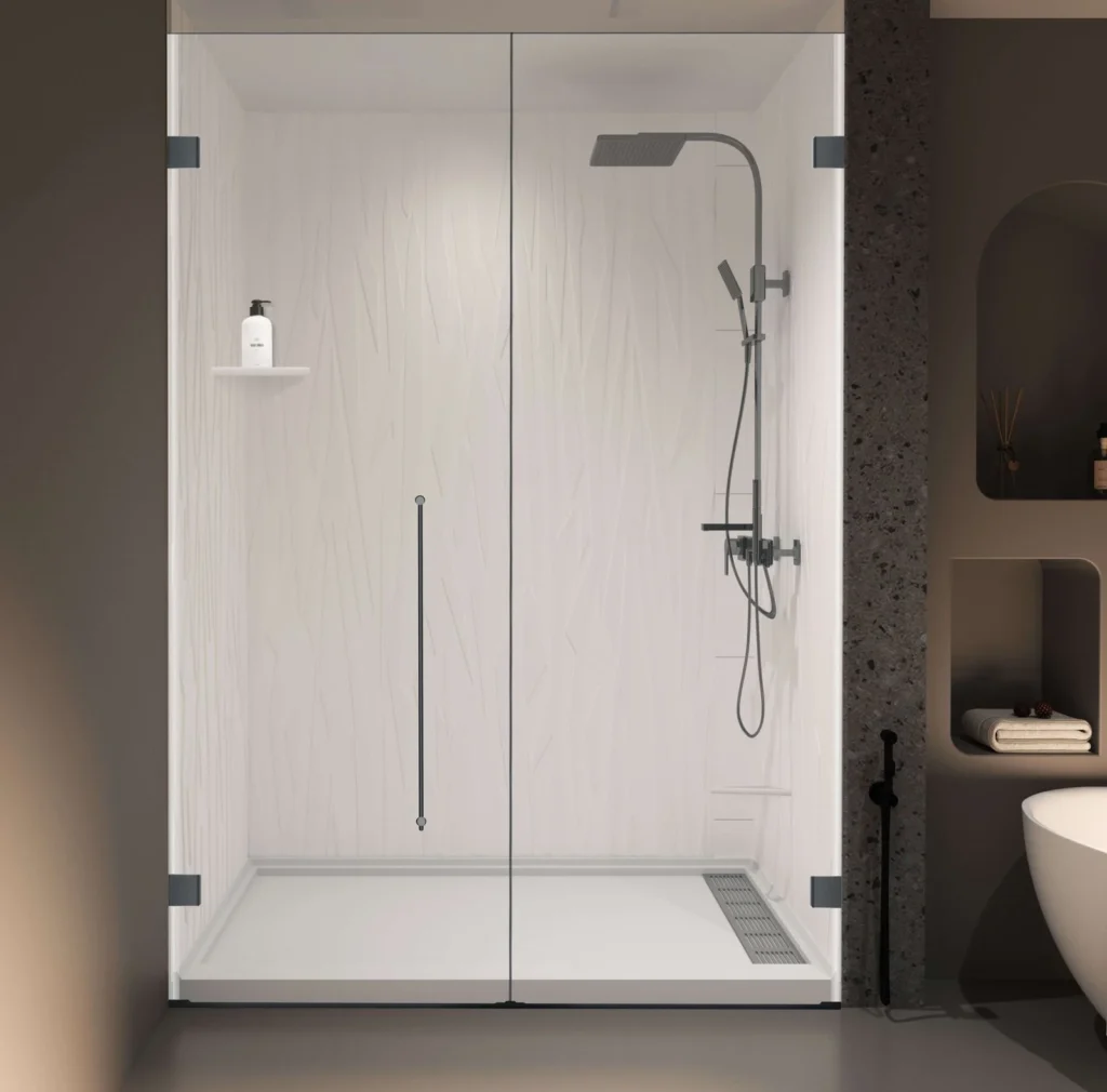 3D Vertical Wood Grain AS12 Cultured Marble Bathroom Shower Wall Panel